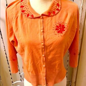Que Peach Button Down Shirt with Red Embellishments